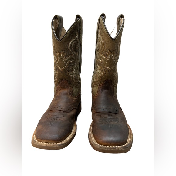Old West Boys Brown Cowboy Boots 13.5 - Picture 3 of 12